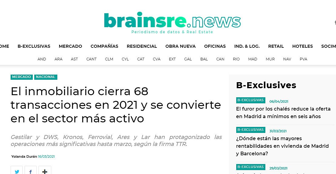 El inmobiliario cierra 68 transacciones en 2021 y se convierte en el sector ms activo